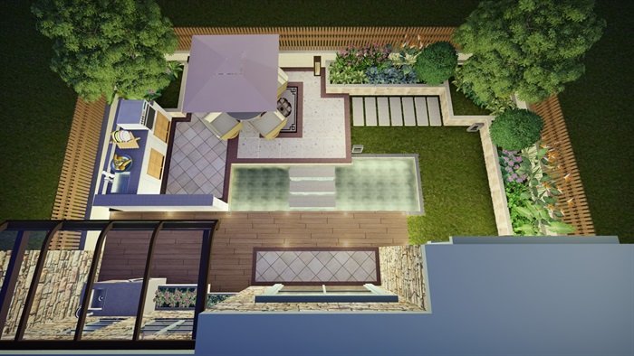 现代别墅庭院设计su模型及效果图