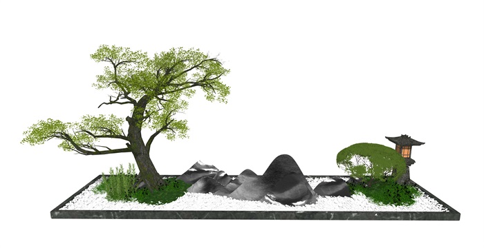新中式庭院景观小品 景观树 假山石头su模型(2)