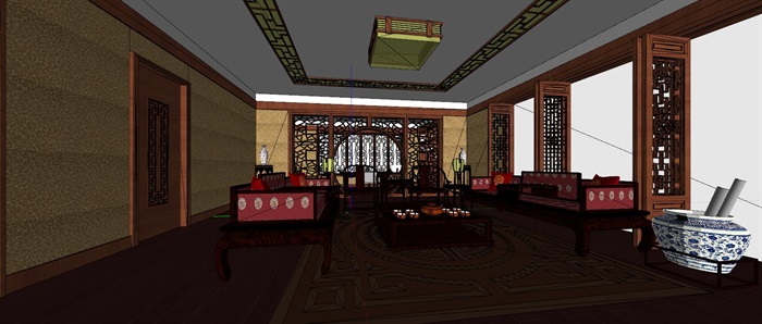 中式古典家居室内空间设计su模型
