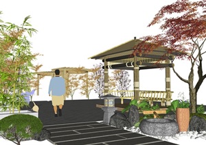 新中式庭院景观景观小品 景观亭 植物廊架SU(草图大师)模型