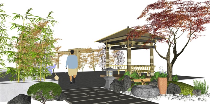 新中式庭院景观景观小品 景观亭 植物廊架su模型(3)