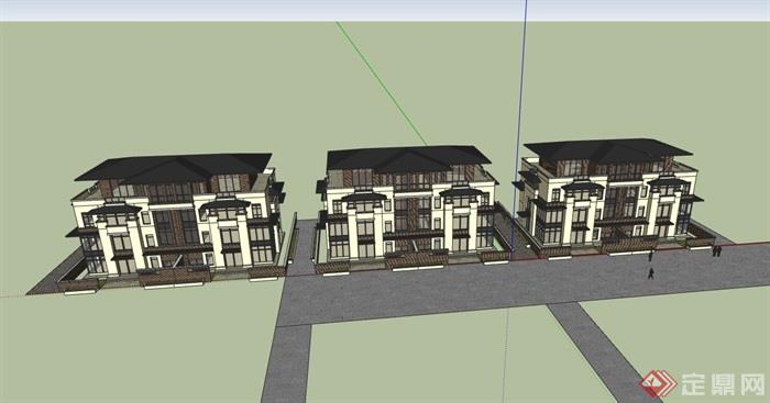 小区整体住宅建筑别墅su模型