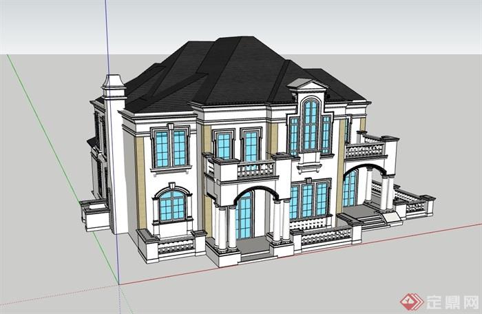 整体完整的住宅建筑别墅su模型