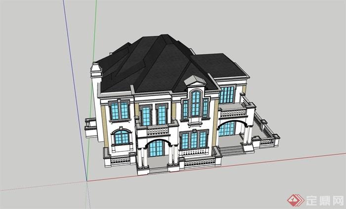 整体完整的住宅建筑别墅su模型