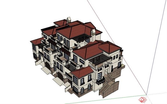 小区欧式风格住宅建筑别墅su模型