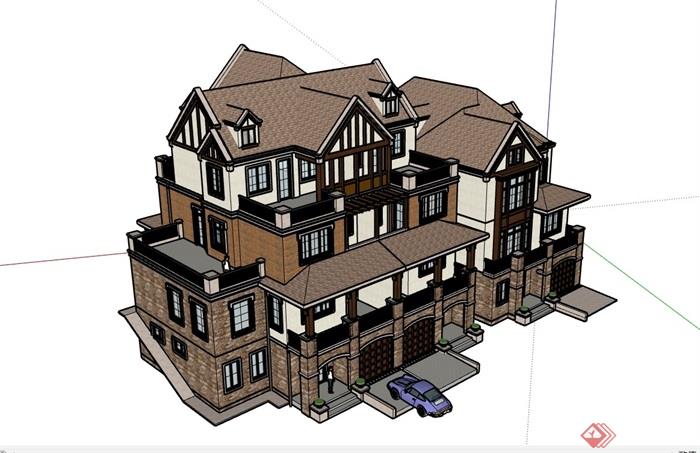 完整的详细住宅建筑别墅su模型