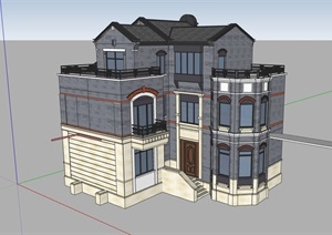 三层欧式风格完整住宅建筑别墅SU(草图大师)模型
