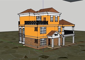 独栋三层完整的住宅建筑别墅SU(草图大师)模型