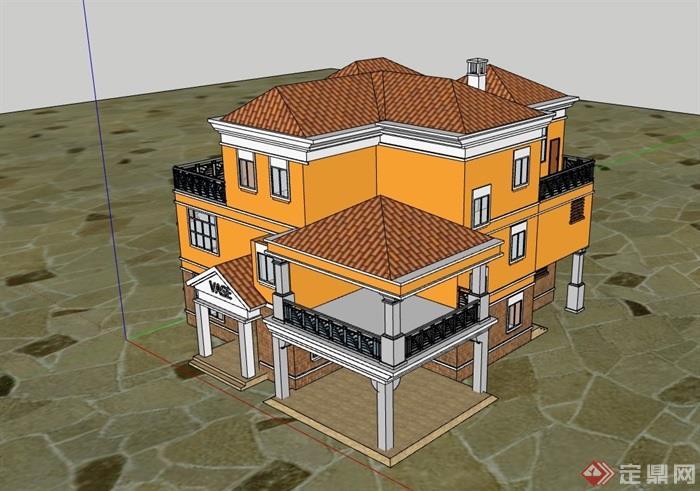 独栋三层完整的住宅建筑别墅su模型