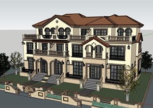 三层英式风格完整的住宅建筑别墅SU(草图大师)模型