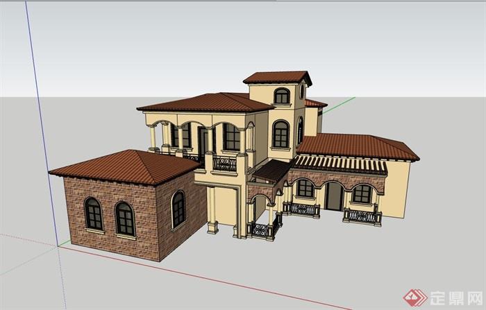 两层完整的欧式住宅建筑别墅su模型