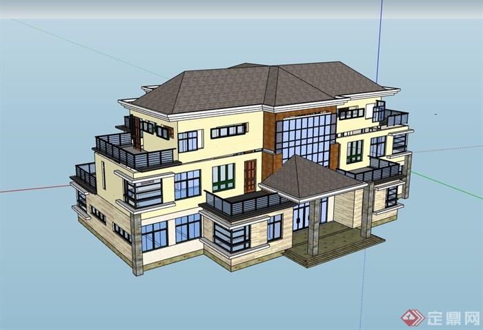 多层完整的欧式住宅建筑别墅su模型