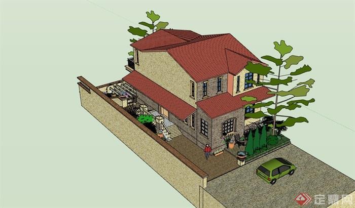 欧式经典的完整别墅建筑详细设计su模型