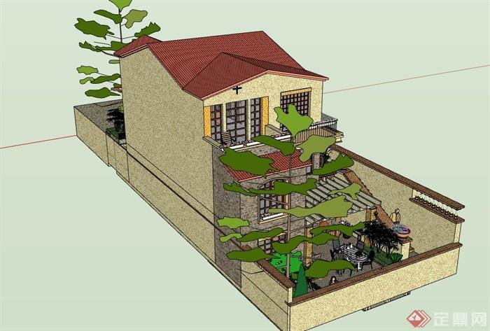 欧式经典的完整别墅建筑详细设计su模型