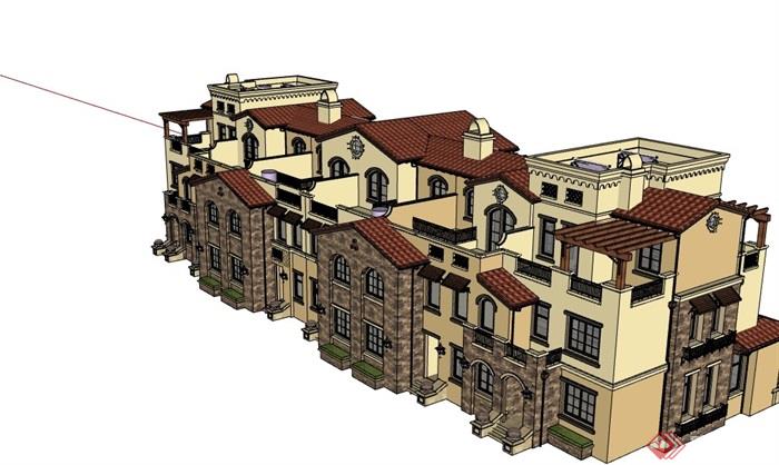 欧式完整的精致小区居住别墅su模型