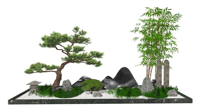 新中式庭院景观景观小品 景观树 假山造景su模型(3)