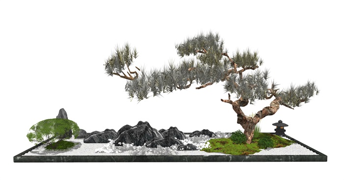 新中式庭院景观 景观小品 景观树 石头造景su模型(1)