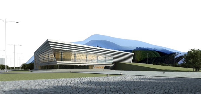 郫县文化中心体育中心SU模型（附CAD总平面图+方案JPG文本）(2)