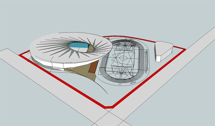 郫县文化中心体育中心SU模型（附CAD总平面图+方案JPG文本）(8)