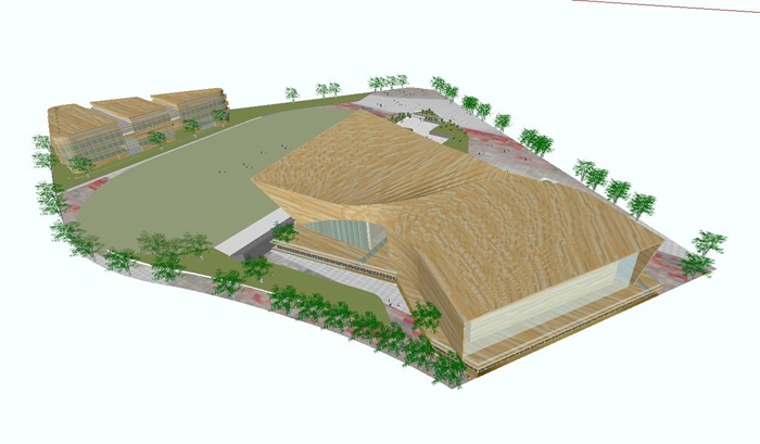 郫县文化中心体育中心SU模型（附CAD总平面图+方案JPG文本）(9)