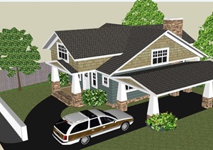 欧式风格详细的私人多层别墅住宅SU(草图大师)模型