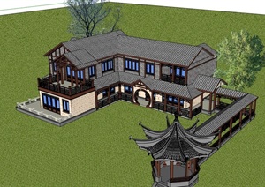 古典中式风格详细的多层别墅住宅SU(草图大师)模型