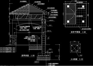 木质详细的园林景观节点亭子cad施工图