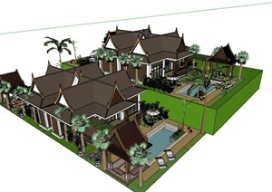 东南亚详细的住宅别墅SU(草图大师)模型