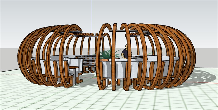 木构架圆形室外创意座椅廊架廊椅(2)