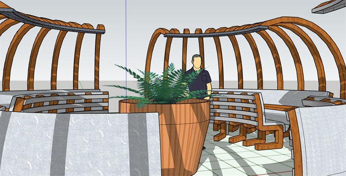 木构架圆形室外创意座椅廊架廊椅(3)