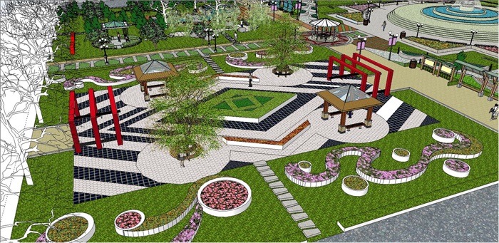 长方形规整地块市民休闲公园景观设计su CAD套图(3)