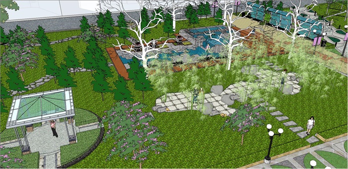 长方形规整地块市民休闲公园景观设计su CAD套图(4)