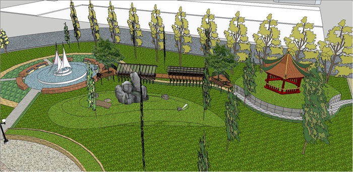 长方形规整地块市民休闲公园景观设计su CAD套图(6)