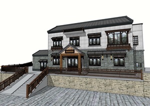 中式风格民居别墅建筑楼SU(草图大师)模型