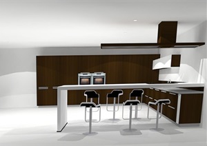 现代风格开放式厨房SU(草图大师)模型