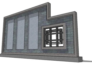 精品古典新中式灰色景观墙SU(草图大师)模型