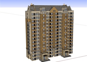 英式风格独特详细居住建筑楼SU(草图大师)模型