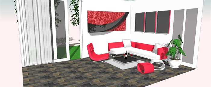 小清新起居室客厅空间素材设计su模型