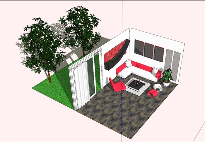 小清新起居室客厅空间素材设计su模型