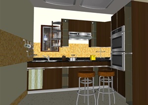 北美风格厨房室内设计SU(草图大师)模型