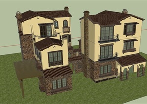 整体详细的完整住宅整体别墅素材SU(草图大师)模型