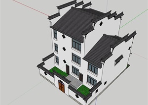 中式经典的住宅整体别墅素材SU(草图大师)模型