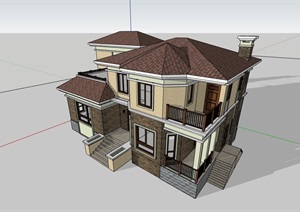 独栋详细的住宅整体别墅素材SU(草图大师)模型