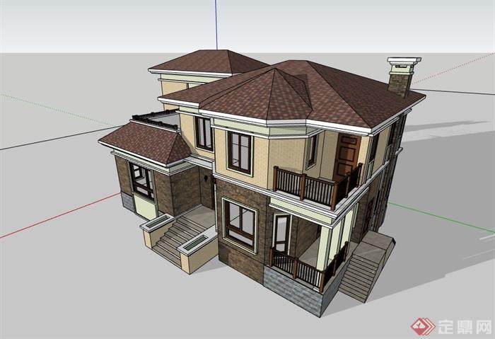 独栋详细的住宅整体别墅素材su模型