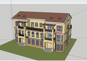 三层欧式自建住宅整体别墅素材SU(草图大师)模型