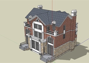 三层详细双拼住宅整体别墅素材SU(草图大师)模型