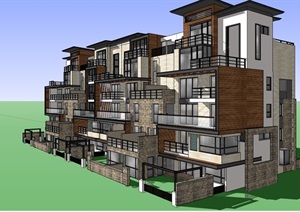 现代多层住宅整体素材SU(草图大师)模型