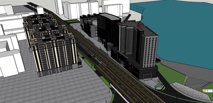城市风貌改在高架桥公园及建筑SU模型(1)