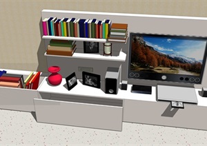 电视背景墙和书柜的SU(草图大师)模型设计