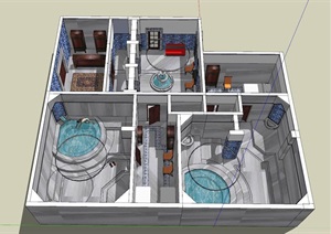 民族风格浴室空间SU(草图大师)模型